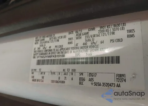 2015 Ford Transit-150 z USA, uszkodzony, nr VIN 1FTNE2YM6FKB15158